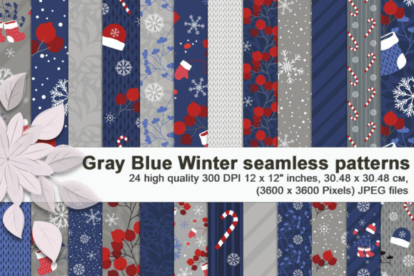 24 Gray Blue Winter Seamless Patterns